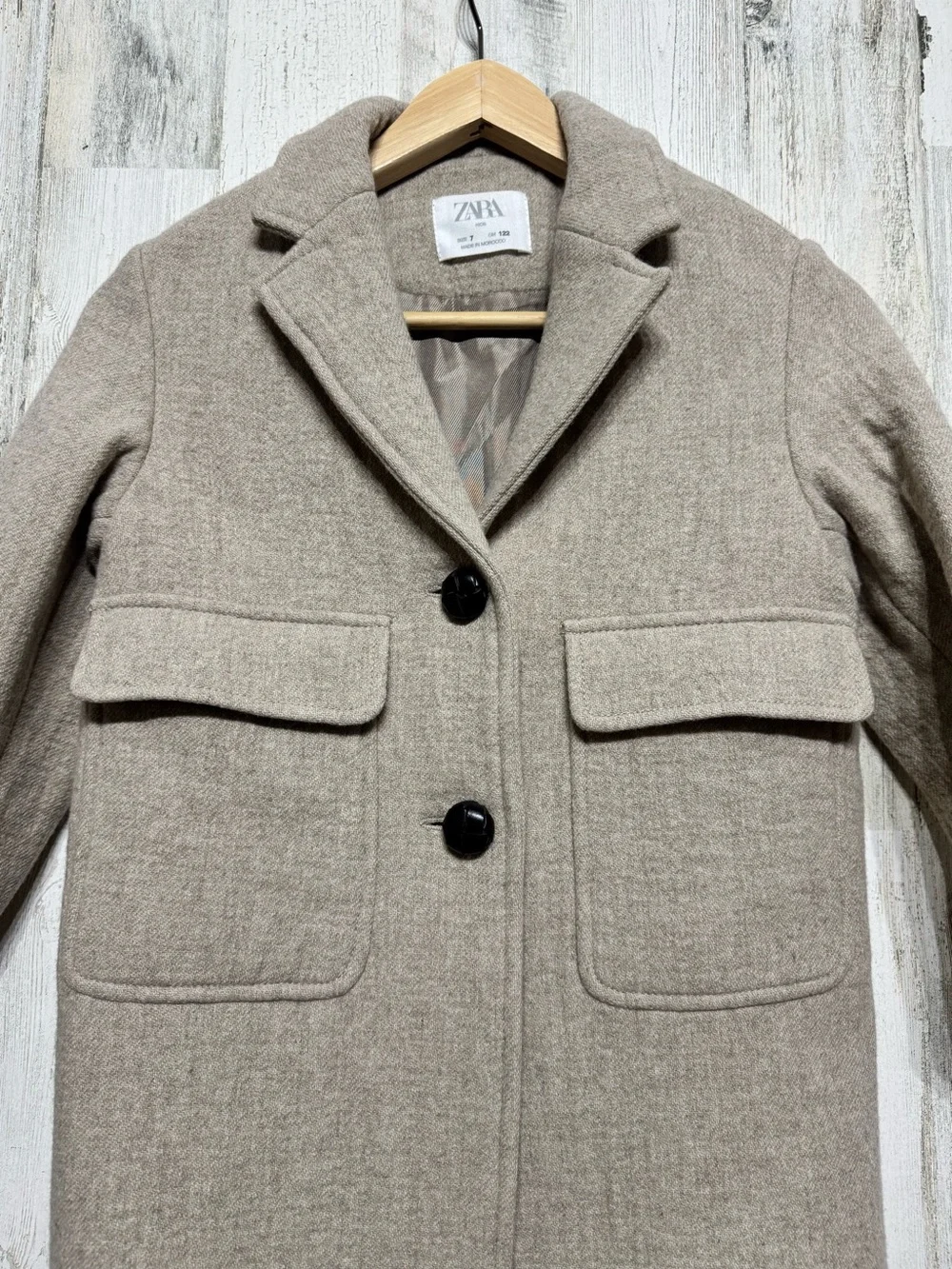 Zara Kids Girls Cream Tan Wool Blend Coat Size 7 Button Closure